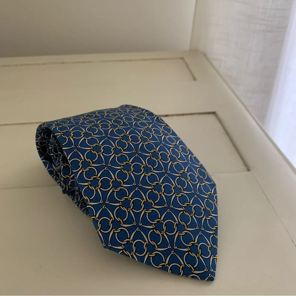 Hermes Horse Bit Blue Silk Tie - Picture 3 of 6